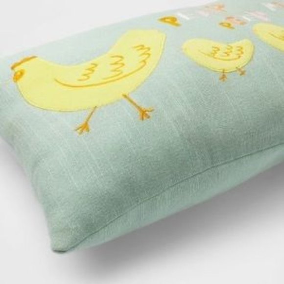 Chick Applique Easter Lumbar Throw Pillow Mint/Yellow nwt